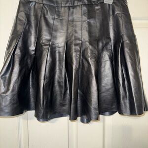 Black Leather Pleated Skirt